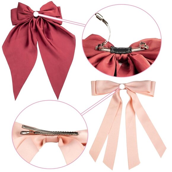 Lot of 2 Red and Pink Silky Hair Bows for Women 2 Piece Set Big Hair Bow Cute Ha - Picture 6 of 8